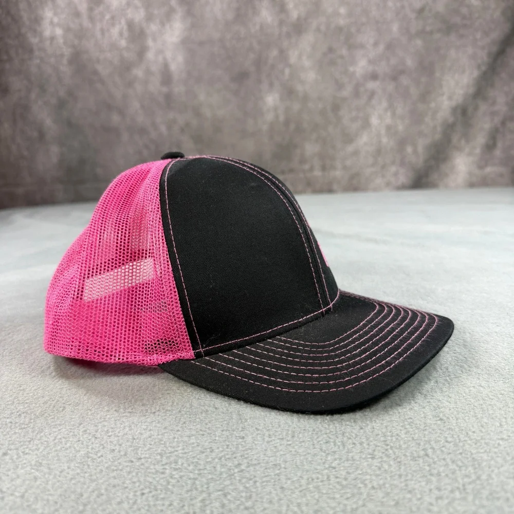 Pacific Headwear 104C Pro Model Trucker Hat Black Pink Snapback R Logo Cap OS